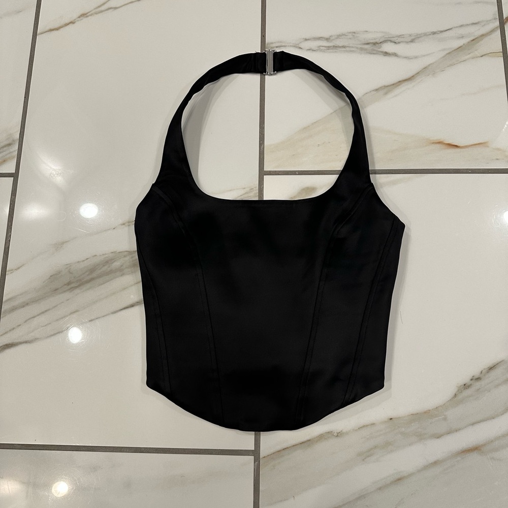 Wilfred Black Halter Corset Crop Top